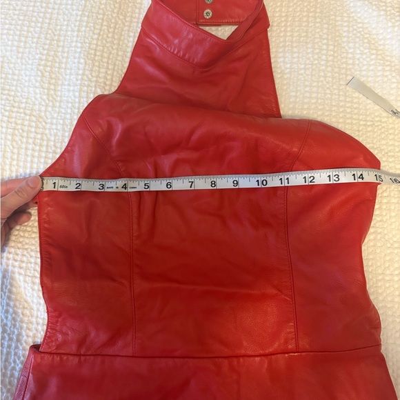 Retrofete Bold Red Halter Leather Mini Roxy Dress - Picture 9 of 9